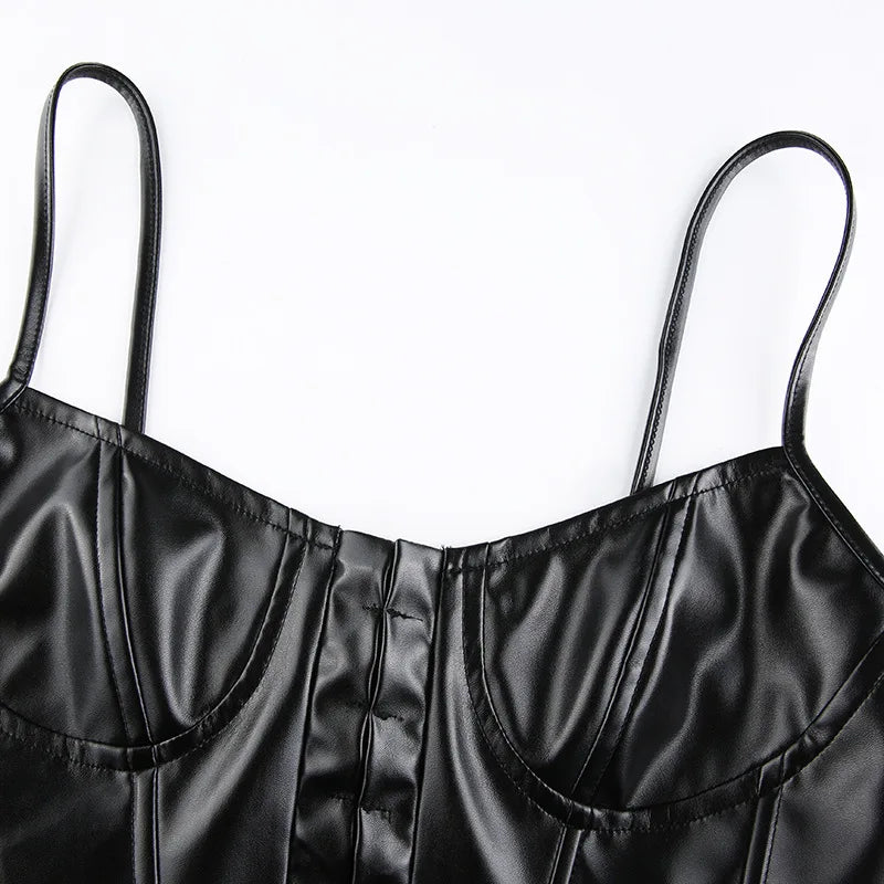 WW | Korsatzt Pu Leder Bustier Crop Top