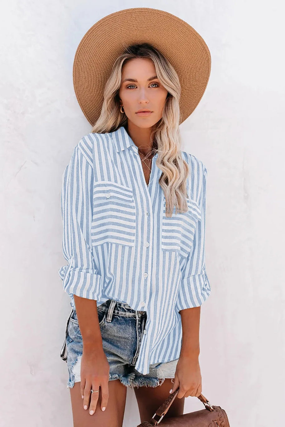 WW | Klassisch Gestreiftes Button Down Hemd Für Damen