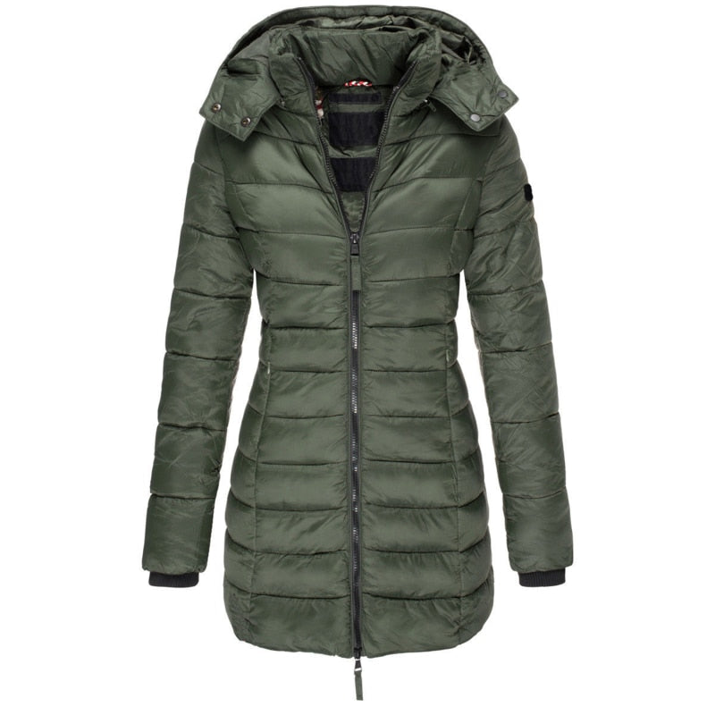 W&W Mode Damen Parka Mantel | Lange Winterjacke mit Kapuze und Daunenfüllung
