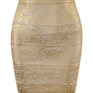 WW | Großhandel Frauen Sommermode Sexy Gold Bronze Bandage Rock Designer Nachtclub Bodycon Bleistiftrock Faldas 46Cm