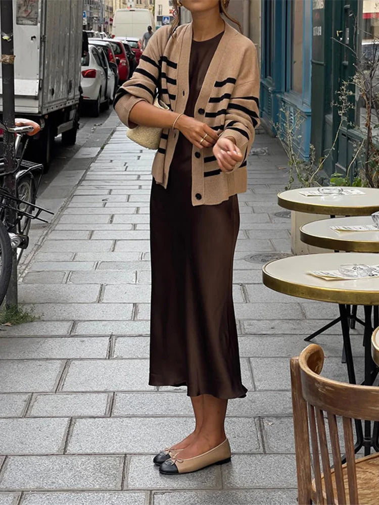 WW | Einfarbiges Satin Ärmelloses Maxikleid