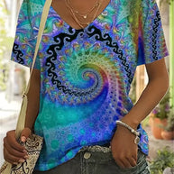 WW | Lebhaftes Retro-T-Shirt mit V-Ausschnitt für Damen