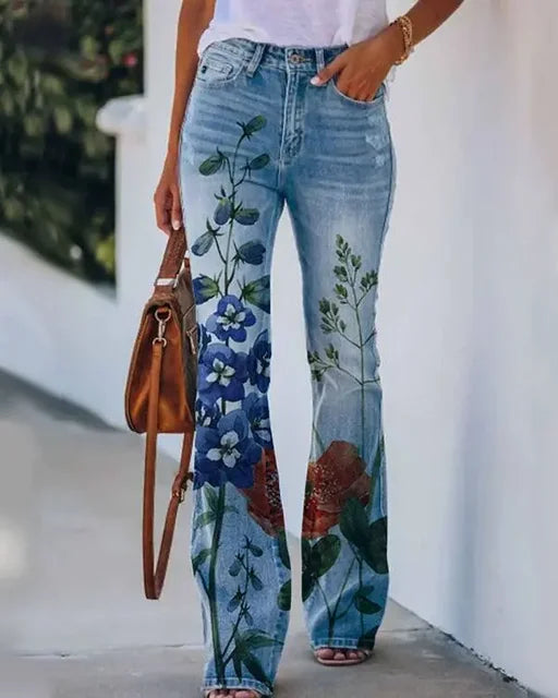 Damen Flared Jeans mit mittelhoher Taille und fünf Taschen
