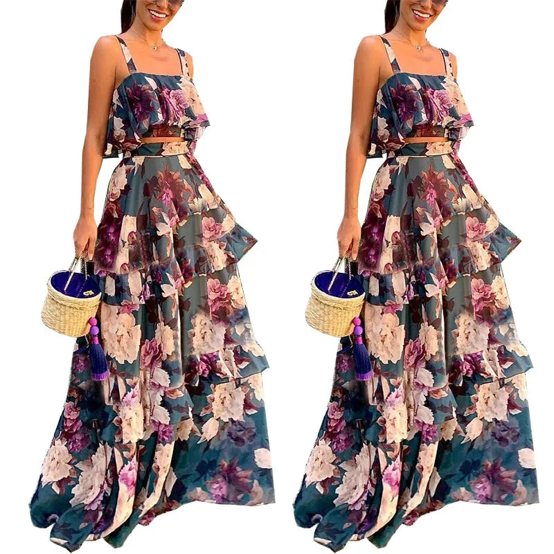 WW | Sommer Sexy Ärmellose Träger Tops und Rock Suit Modisch Elegant Raffung Kleid Top Animater Lässig Fest Zu Geteilte Sets