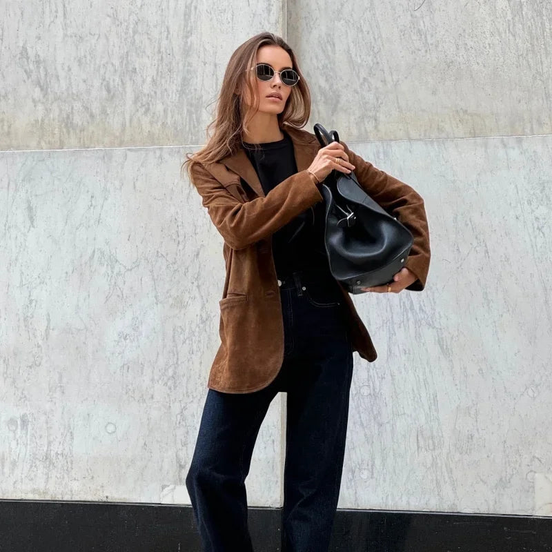 W&W Mode | Braune Wildlederjacke Mit Revers Chic Und Warm