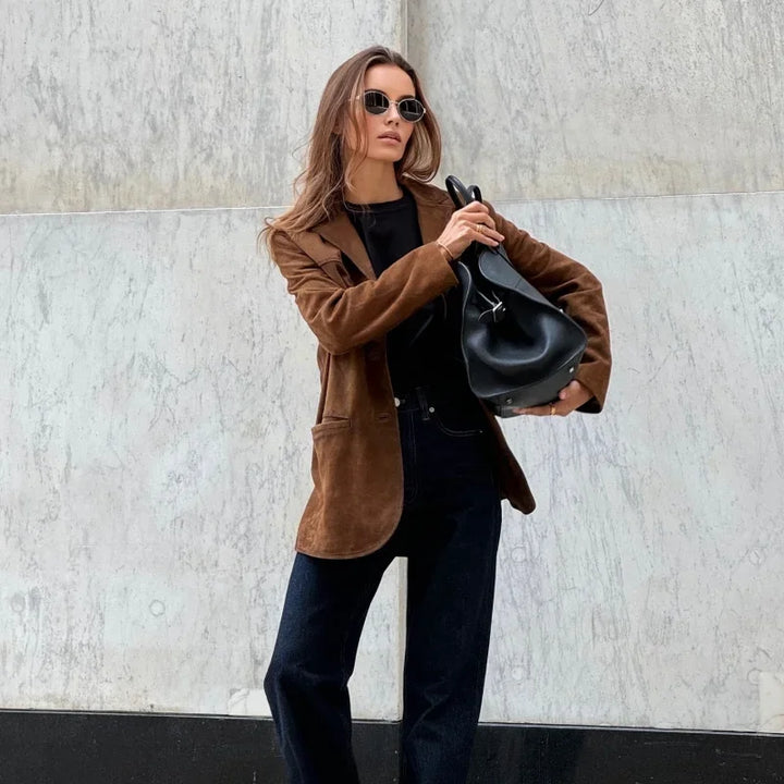 W&W Mode | Braune Wildlederjacke Mit Revers Chic Und Warm