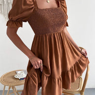 WW - Braunes Minikleid mit Puffärmeln