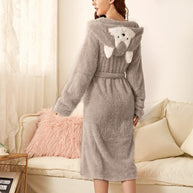 WW | Lässiger Herbst Dickes Flanell Kapuzenbademantel für Frauen