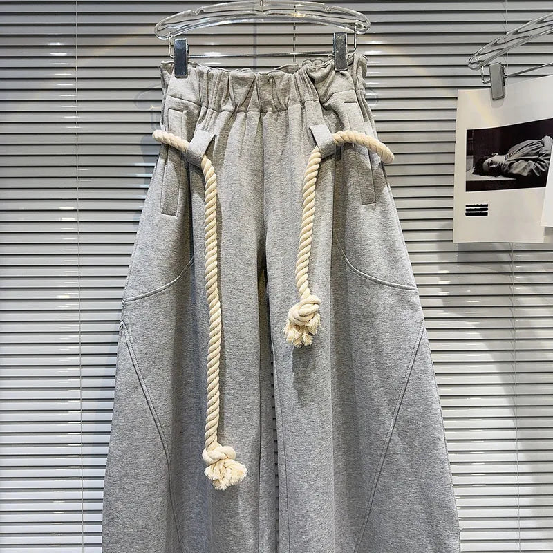 WW | Herbst Neue Ankunft Mode Frauen Gewebte Bandage Design Hose Lose Hohe Elastische Taille Breite Bein Bequeme Hose