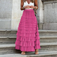 WW | Lässig Damen Solide Ballkleid Lange Rock Tüll Hohe Taille Plissierte Tutu Rock Elegante Damen Wildes Netz Dating Maxi Röcke Drop
