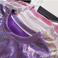 WW | S 5Xl Damen Funkelnd Shiny Metallisch Holografisch Rundhals Kurzarm Lässig Lose Top Festival Party T-Shirt Damenbekleidung