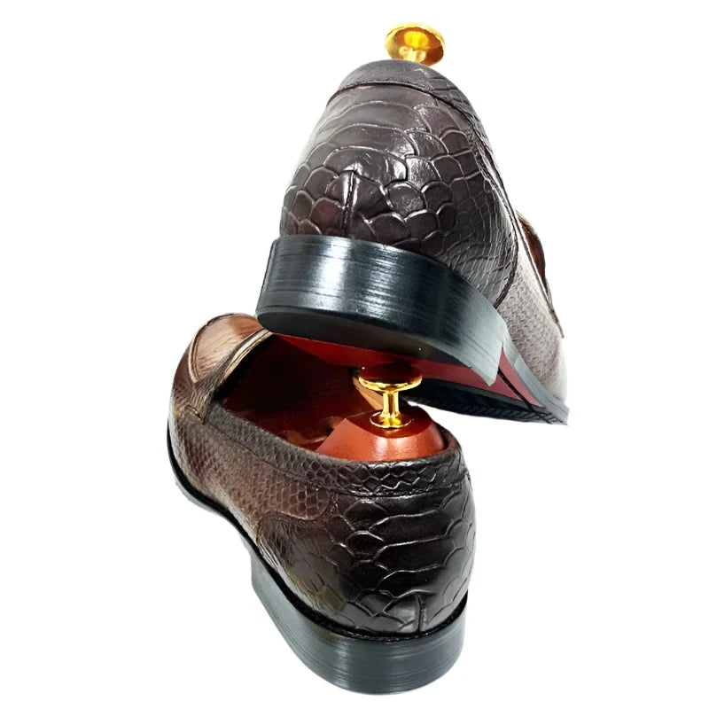 WW | Luxus Schwarze Lederloafers Mit Schlangenprint