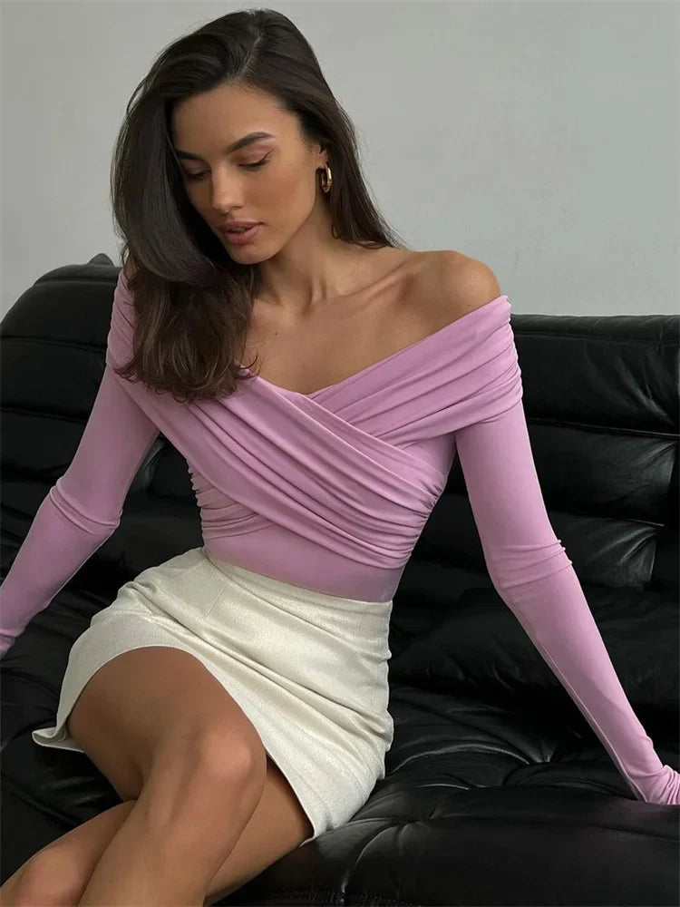 WW Off-Shoulders Bodysuit | Moderner eleganter plissierter Damen-Bodysuit