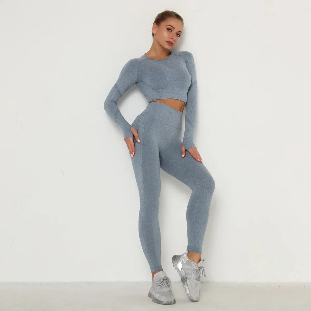 WW | Nahtlose Yoga Sets Frauen Training Sportbekleidung Gym Kleidung Langärmliges Crop Top Hochtaillige Leggings Training Fitness Sportanzüge