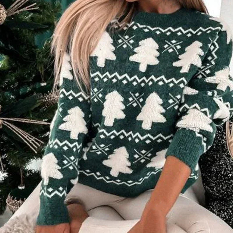 W&W Mode - Hässlicher Weihnachtspulli - Gestrickter Pullover mit 3D-Weihnachtsbaum-Print
