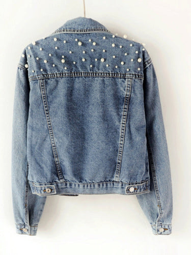 W&W Mode | Lässige Jeansjacke Mit Perlen