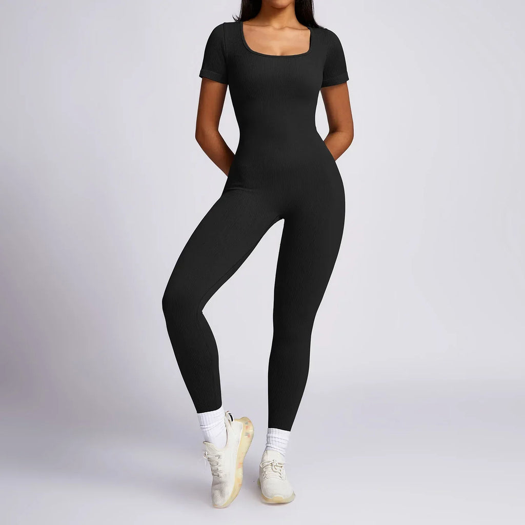 WW | Neue Yoga Anzüge Fitness Outfit Frauen Einteiler Jumpsuits Frauen Sportlich Training Hochleistungsfaden Kurzarm Fitness-Anzug