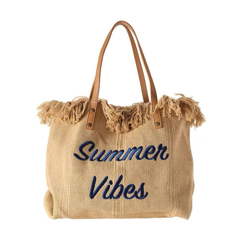 WOLFF Sommer Vibes Strandtasche | Bunte Strandtasche mit sommerlichem Aufdruck