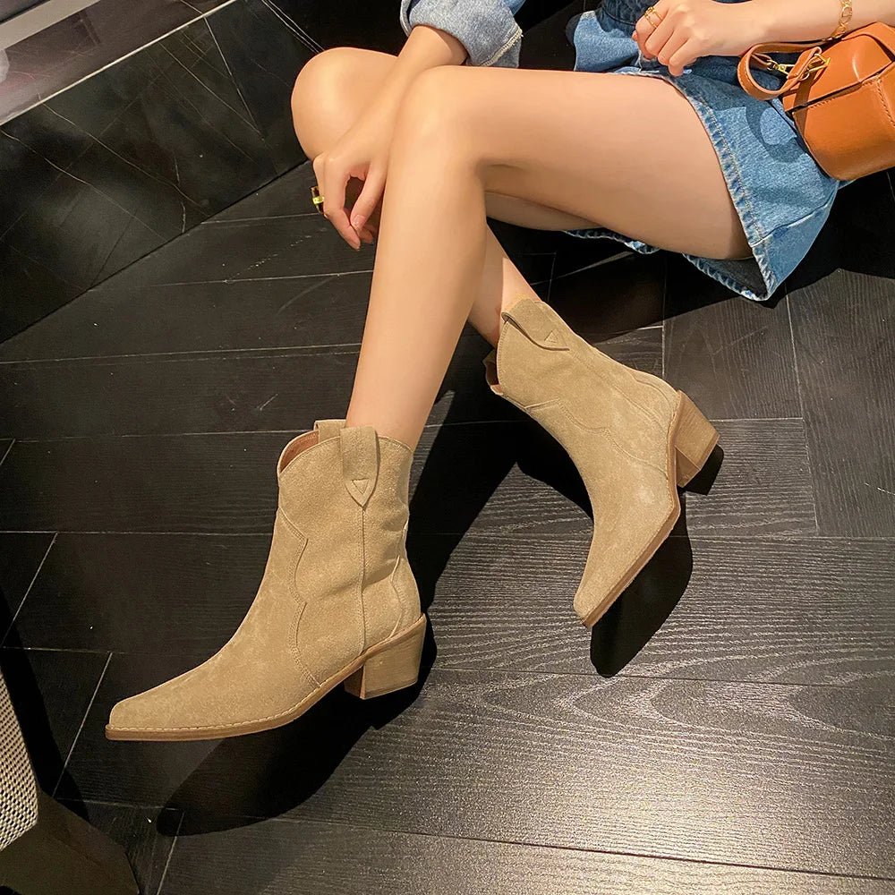 W&W Mode | Rindsleder Damen Wildleder Damen Stiefel Mit Absatz