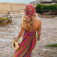 WW | Vibrant Gestreiftes Maxikleid mit Taillenbetonung