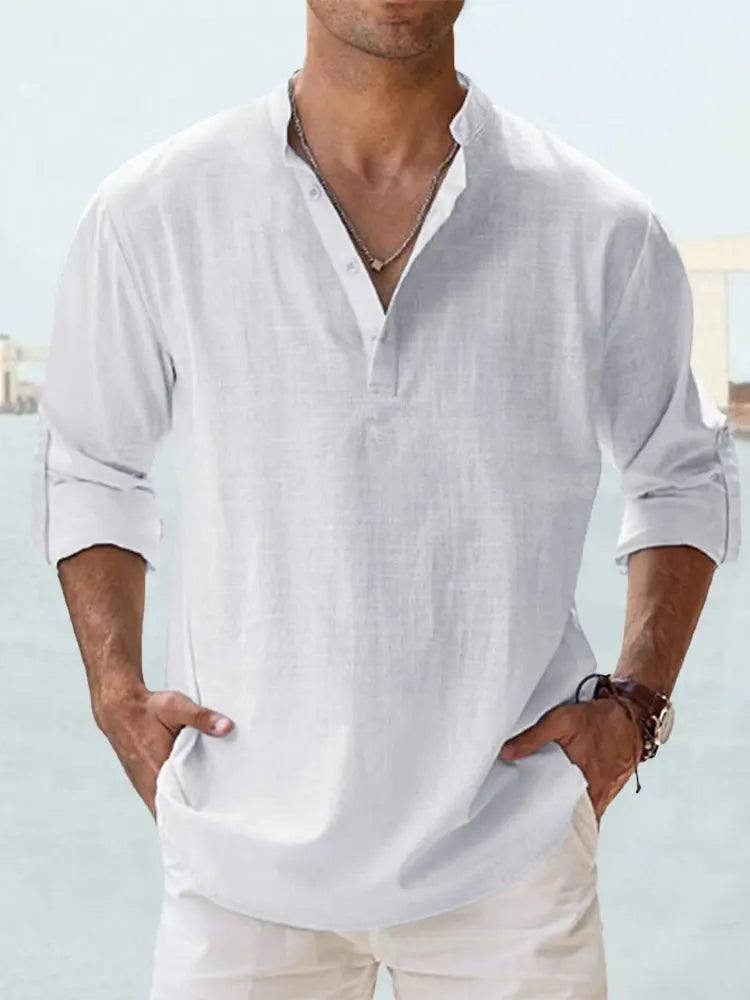 WW | Luftiges Leinenhemd Mit Henley Kragen
