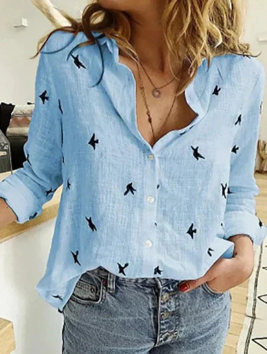 WW | Elegant, Legeres Damenshirt mit Langen Ärmeln aus Baumwolle und Leinen