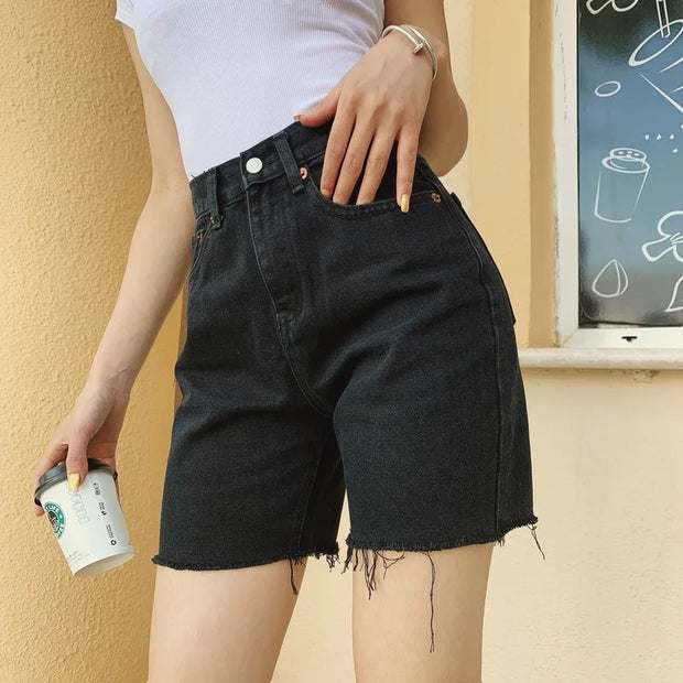 WW | Frauen Hohe Taille Breite Bein Denim Shorts Mädchen Sommer Mode Streetwear Lässig Einfarbig Weibliche Lockere Stretch Jeans