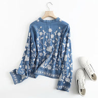 WW | Bestickte Blumenbluse mit Knopfleiste