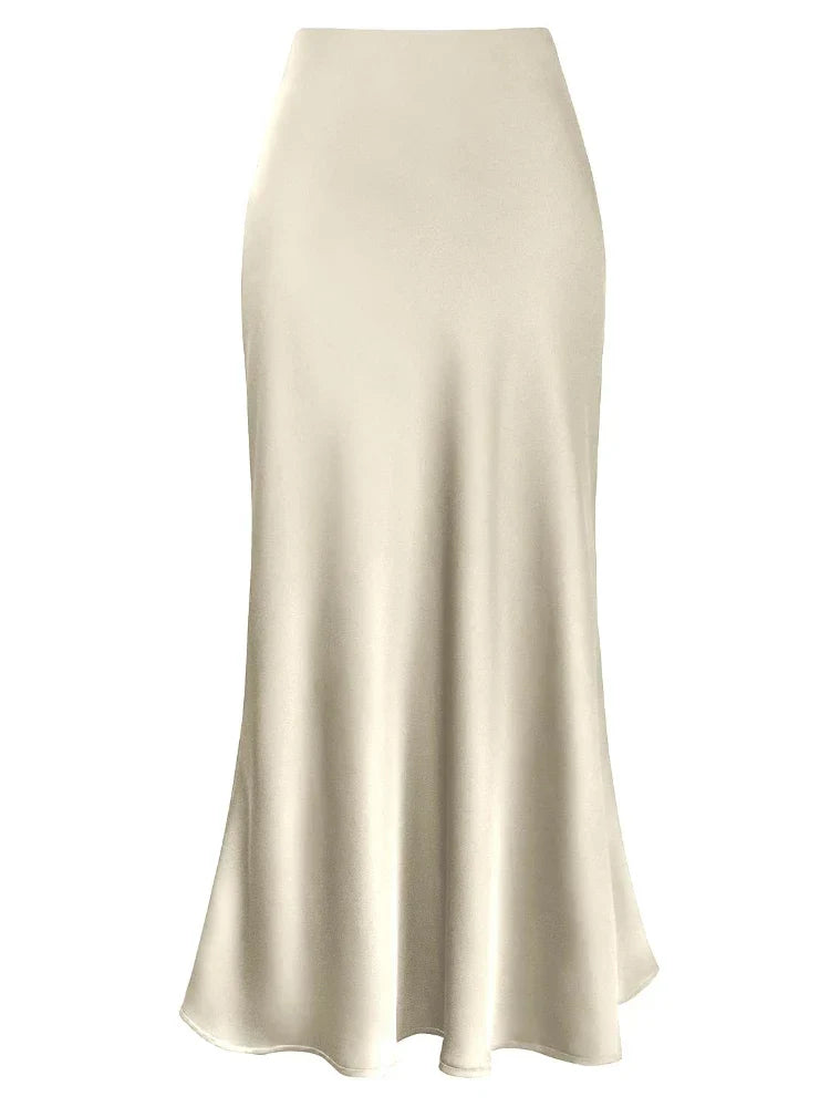 WW | Frauen Satin Seiden Röcke Sommer Frühling Koreanische Mode Kleidung Büro Damen Lange Röcke Elegant Schwarz Maxi Röcke für Frauen