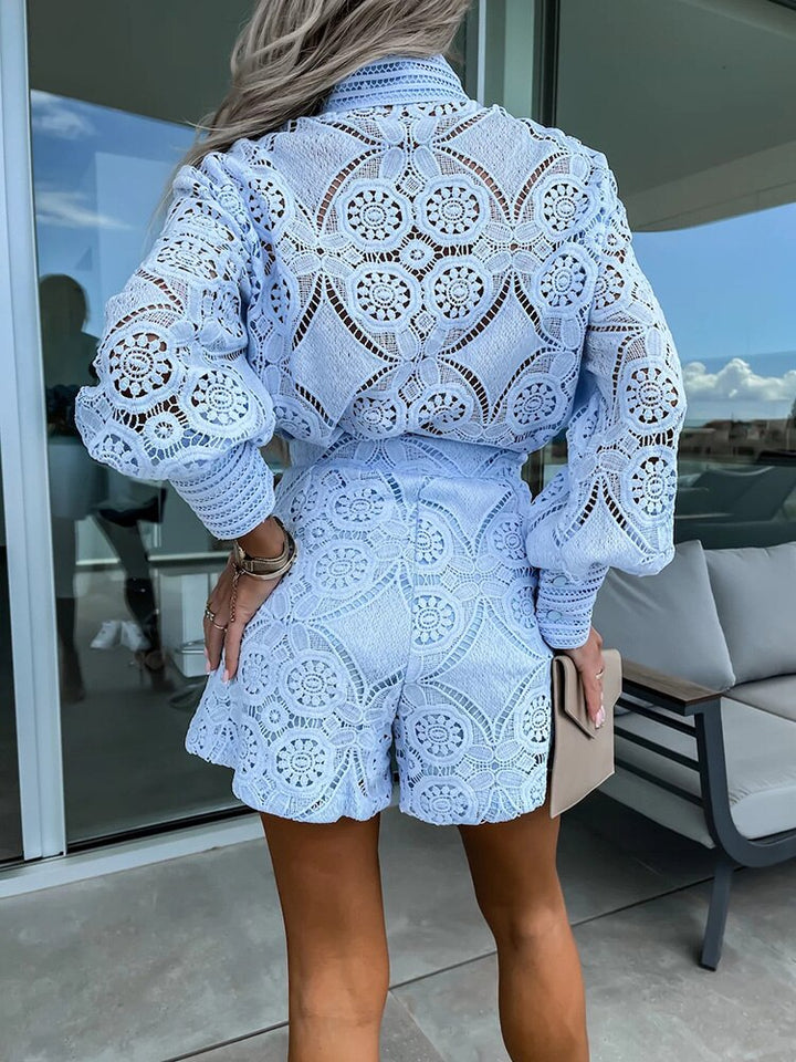 Damen-Jumpsuit mit langen Ärmeln und Spitzendetails