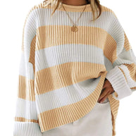 Lange Ärmel Gestreifter Rollkragenpullover