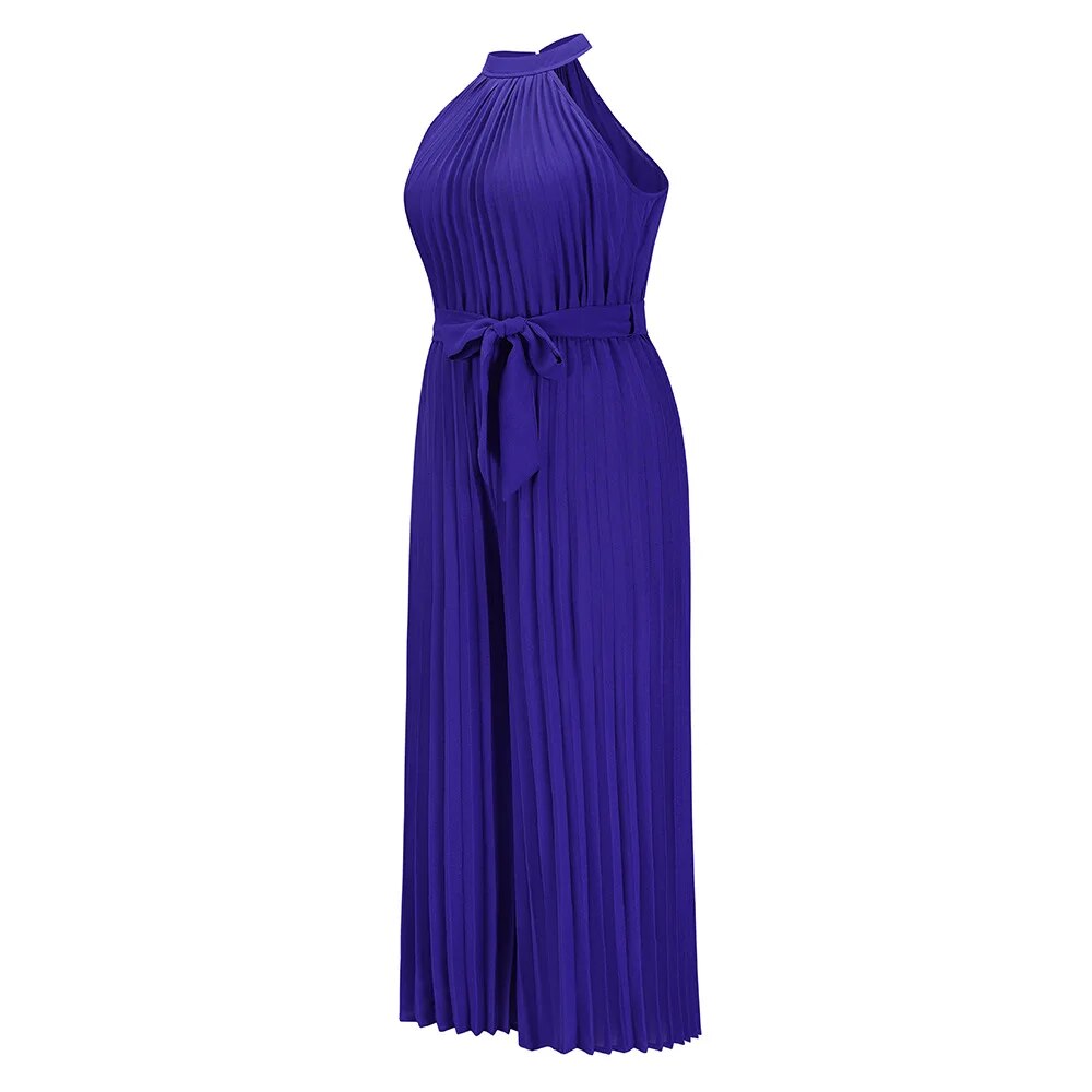 W&W Mode | Plissierter Overall mit Neckholder und Gürtel
