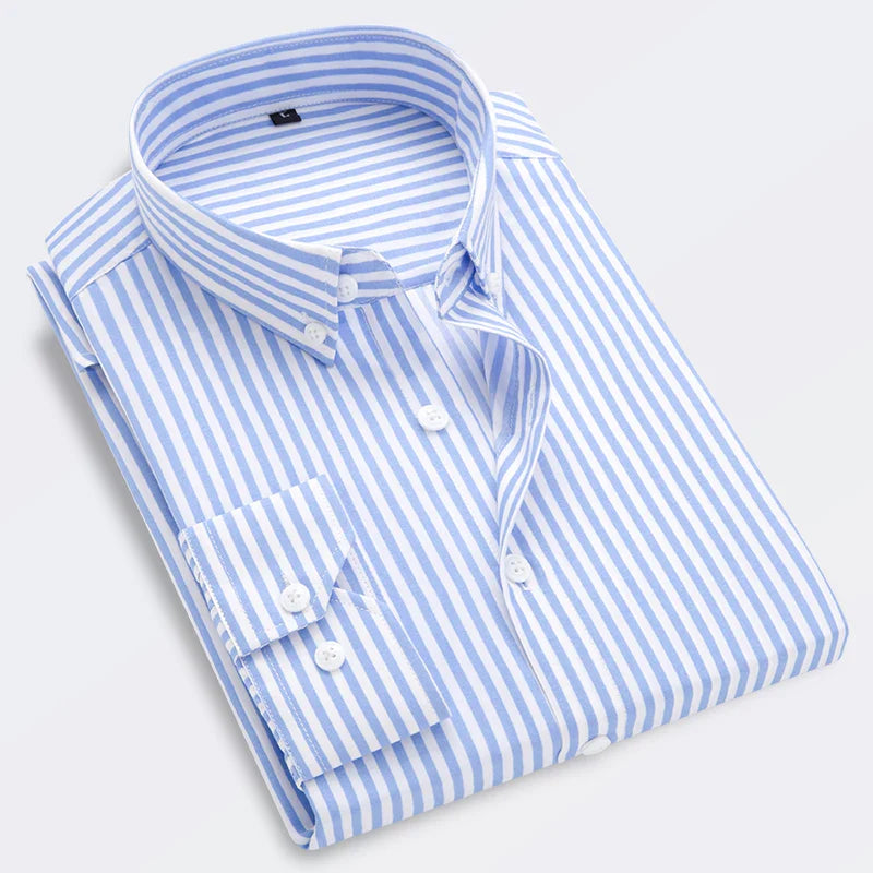 WW | Gestreiftes Hemd Für Männer Mit Langen Ärmeln Slim Fit