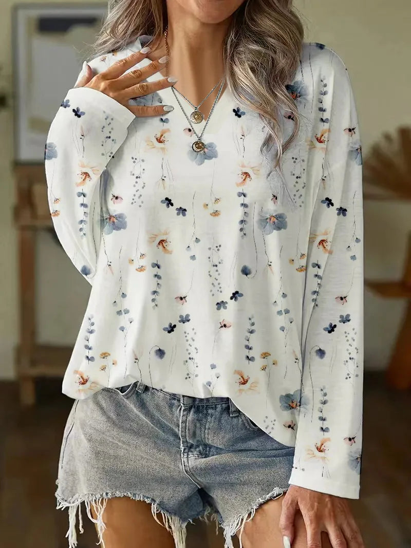 WW Blumenbluse | Moderne Frühlingsbluse mit V-Ausschnitt und Blumenmuster