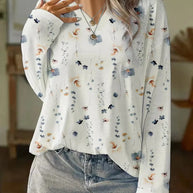 WW Blumenbluse | Moderne Frühlingsbluse mit V-Ausschnitt und Blumenmuster