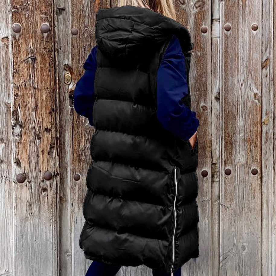 W&W Kapuze Lange Weste Lässig Mode Einreihig Jacke