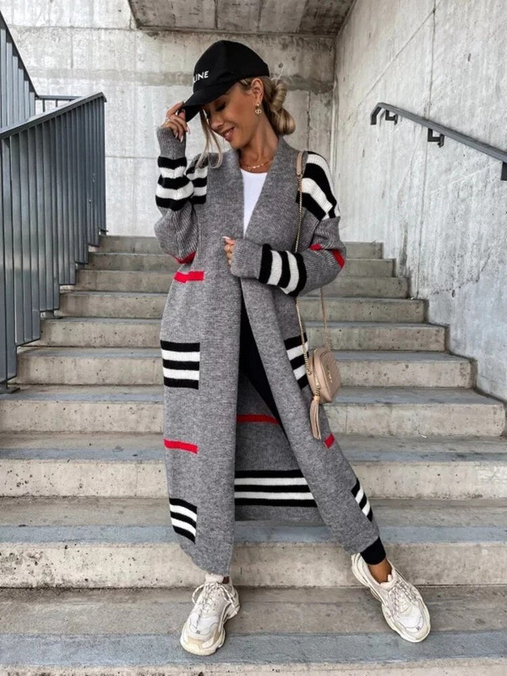 W&W Mode - Lange gestreifte Strickjacke