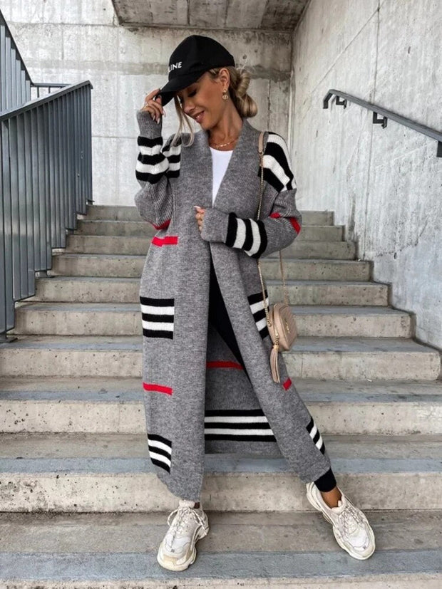 WW - Lange gestreifte Strickjacke