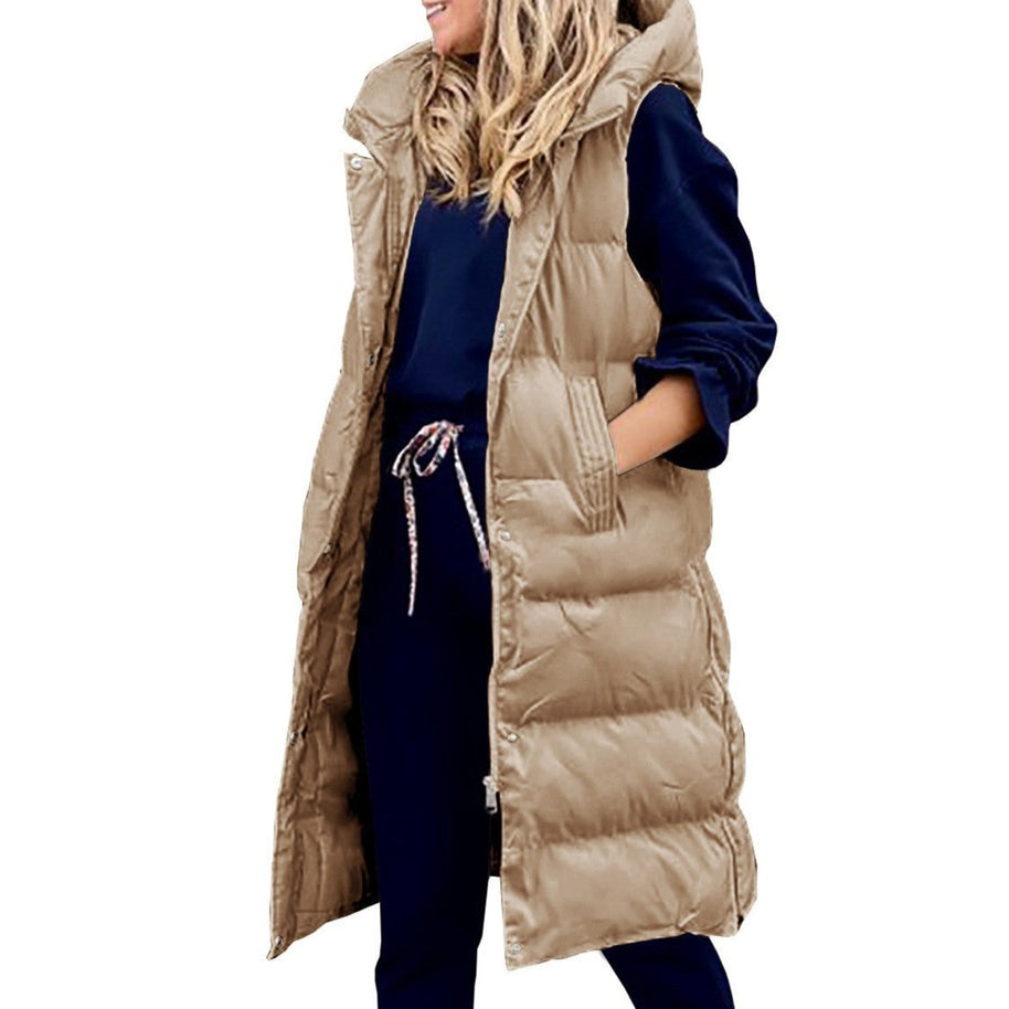 W&W Kapuze Lange Weste Lässig Mode Einreihig Jacke