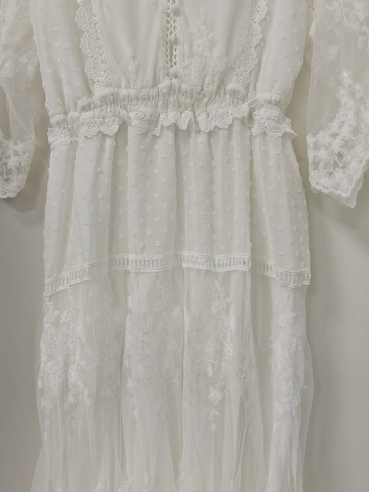 W&W Mode | Cross Halbtransparente Spitzen Maxikleid