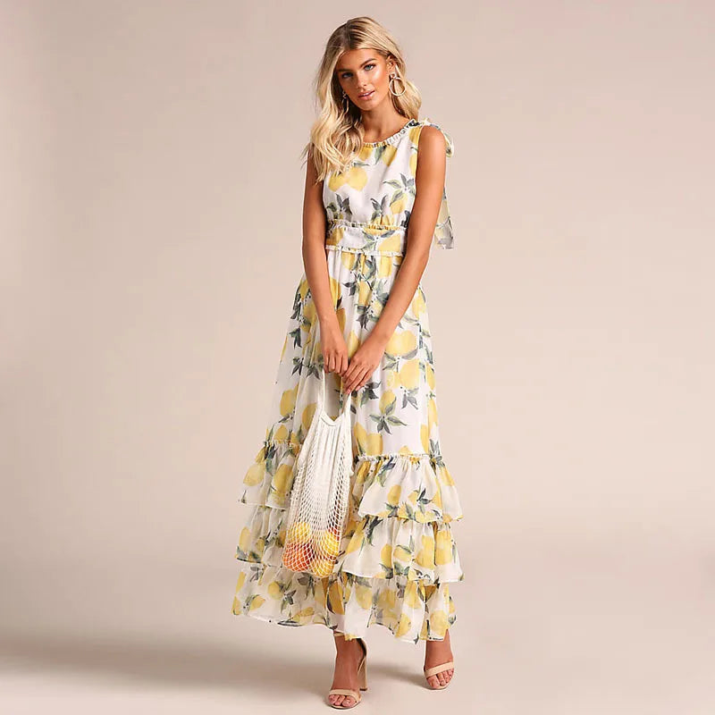 WW | Gestufte Volant Ärmlose Maxi Sommerkleid Berlina