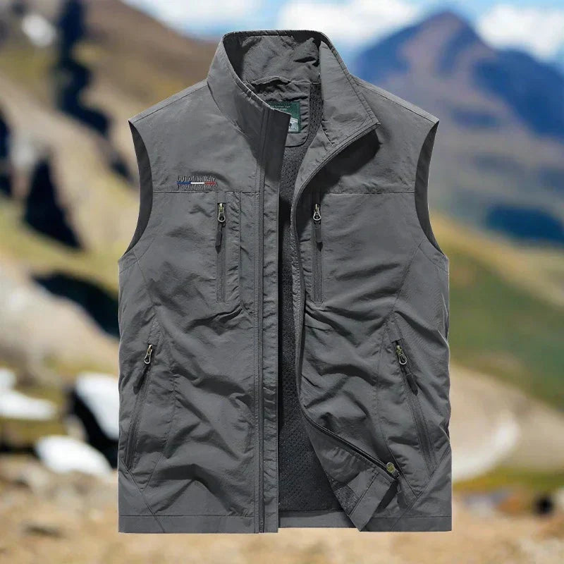 W&W Mode Herren Outdoor-Weste mit Reißverschluss und mehreren Taschen