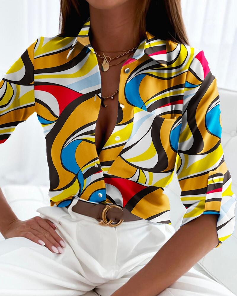 Damen Button-Down-Bluse mit auffälligem Muster