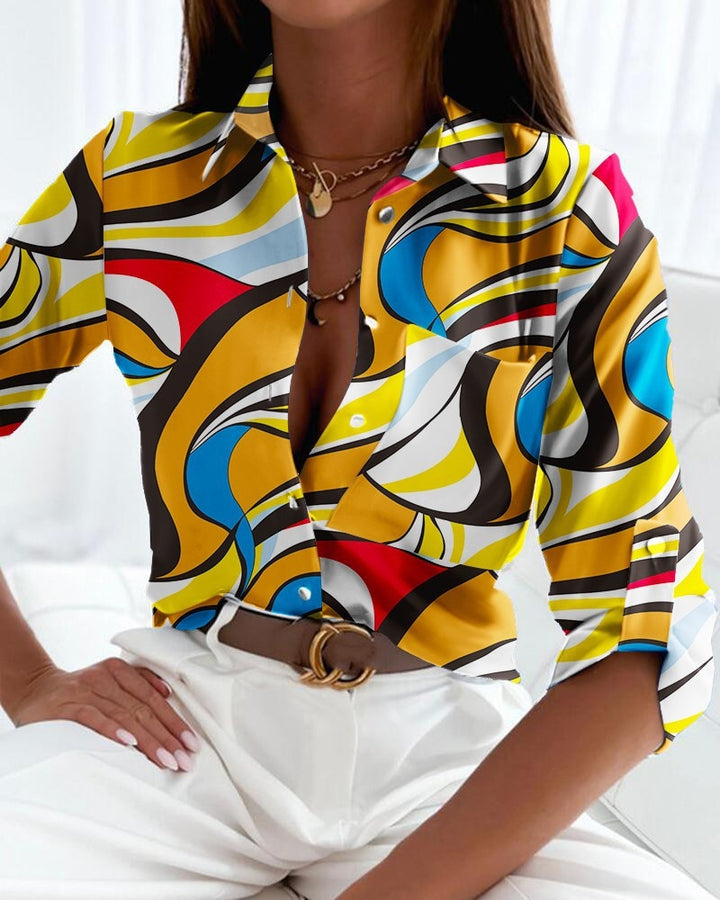 Damen Button-Down-Bluse mit auffälligem Muster