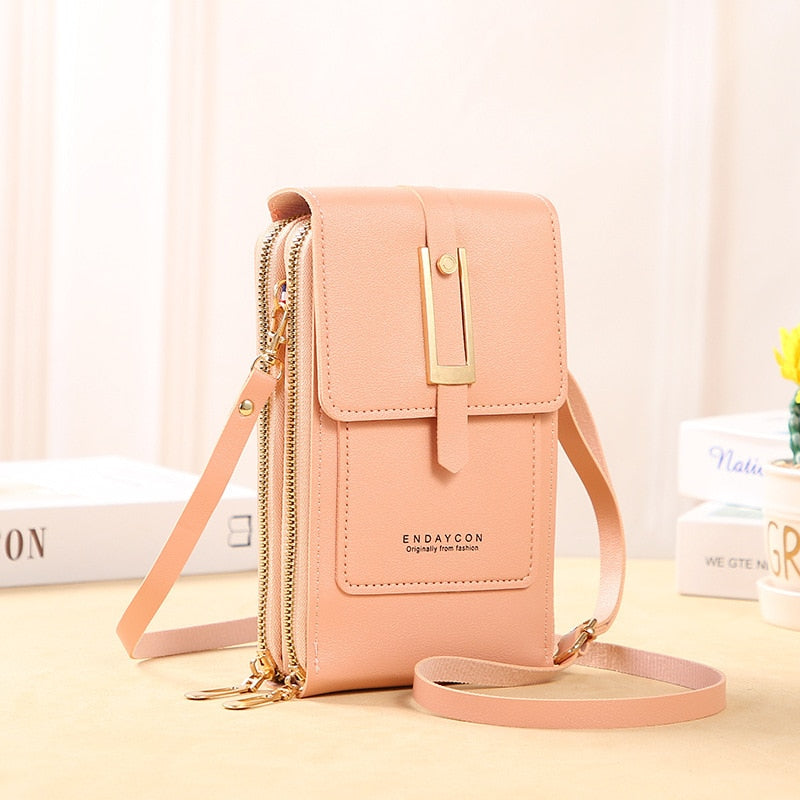 WW Leder Smartphone Clutch | Damen Handtasche mit Touchscreen-Fenster
