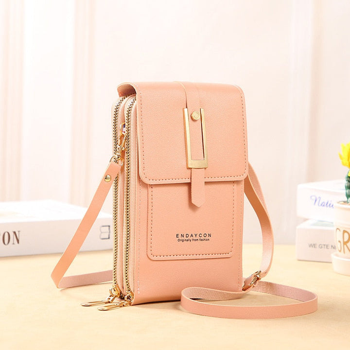 W&W Mode Leder Smartphone Clutch | Damen Handtasche mit Touchscreen-Fenster