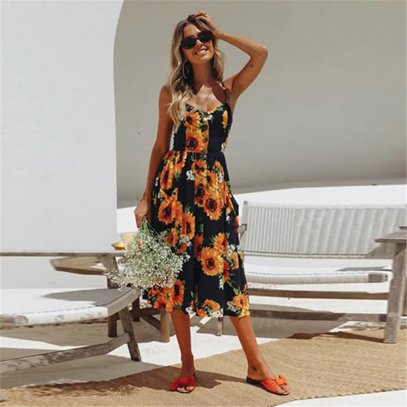 WW | Sexy Midi Sommerkleid mit Stranddruck