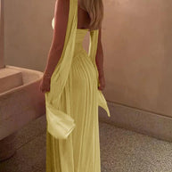 WW | Patchwork Maxi Kleid Schal Rückenfrei Strapless Rüschen Bankett