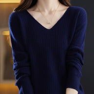 WW - Strickpullover mit V-Ausschnitt - Damen Elegant Gemusterter Pullover