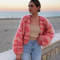 Gestreifte offene Strickjacke